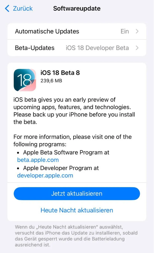 平坝苹果手机维修分享苹果 iOS / iPadOS 18 开发者预览版 Beta 8 发布 